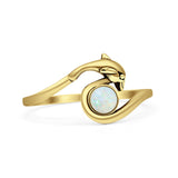 Minimalist 10.8mm Round Lab Created White Opal Dolphin Ring Oxidized 925 Sterling Silver