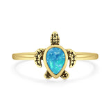Lab Created Blue Opal Turtle Ring Oxidized 925 Sterling Silver