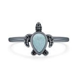 Larimar Turtle Ring Oxidized 925 Sterling Silver