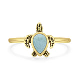 Larimar Turtle Ring Oxidized 925 Sterling Silver