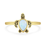 Lab Created White Opal Turtle Ring Oxidized 925 Sterling Silver