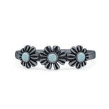 Minimalist 6mm Round Larimar Flower Ring Oxidized 925 Sterling Silver