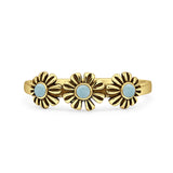 Minimalist 6mm Round Larimar Flower Ring Oxidized 925 Sterling Silver