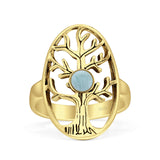 Minimalist 23.2mm Round Larimar Tree Of Life Ring Oxidized 925 Sterling Silver