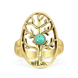 Minimalist 23.2mm Round Turquoise Tree Of Life Ring Oxidized 925 Sterling Silver