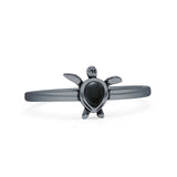 Minimalist 8mm Pear Black Onyx Turtle Ring Oxidized 925 Sterling Silver