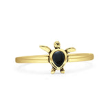 Minimalist 8mm Pear Black Onyx Turtle Ring Oxidized 925 Sterling Silver