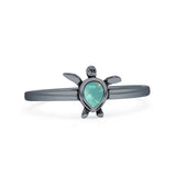 Minimalist 8mm Pear Turquoise Turtle Ring Oxidized 925 Sterling Silver