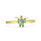 Minimalist 10.8mm Pear Turquoise Turtle Ring Oxidized 925 Sterling Silver