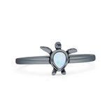 Minimalist 8mm Pear Lab Created White Opal Turtle Ring Oxidized 925 Sterling Silver