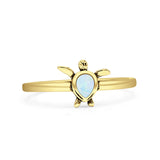 Minimalist 10.8mm Pear Lab Created White Opal Turtle Ring Oxidized 925 Sterling Silver