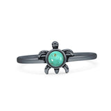 Minimalist 8.2mm Round Turquoise Turtle Ring Oxidized 925 Sterling Silver