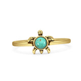 Minimalist 8.2mm Round Turquoise Turtle Ring Oxidized 925 Sterling Silver