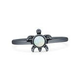 Minimalist 8.2mm Round Lab Created White Opal Turtle Ring Oxidized 925 Sterling Silver