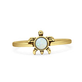 Minimalist 8.2mm Round Lab Created White Opal Turtle Ring Oxidized 925 Sterling Silver