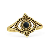 Minimalist 13.2mm Round Black Onyx Evil Eye Ring Oxidized Beaded 925 Sterling Silver
