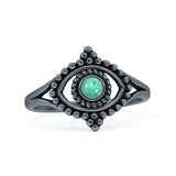 Minimalist 13.2mm Round Turquoise Evil Eye Ring Oxidized Beaded 925 Sterling Silver