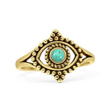 Minimalist 13.2mm Round Turquoise Evil Eye Ring Oxidized Beaded 925 Sterling Silver