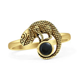 Minimalist 12.5mm Round Black Onyx Lizard Ring Oxidized 925 Sterling Silver