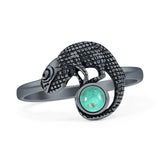 Minimalist 12.5mm Round Turquoise Lizard Ring Oxidized 925 Sterling Silver