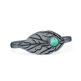 Minimalist 8mm Round Turquoise Two Cat Ring Oxidized 925 Sterling Silver