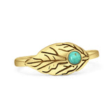 Minimalist 8mm Round Turquoise Leaf Ring Oxidized 925 Sterling Silver