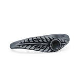 Minimalist 5.2mm Round Black Onyx Leaf Ring Oxidized 925 Sterling Silver