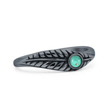 Minimalist 5.2mm Round Turquoise Leaf Ring Oxidized 925 Sterling Silver
