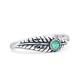 Minimalist 5.2mm Round Turquoise Leaf Ring Oxidized 925 Sterling Silver