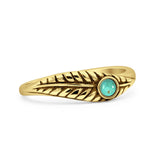 Minimalist 5.2mm Round Turquoise Leaf Ring Oxidized 925 Sterling Silver