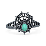 Minimalist 14.2mm Oval Turquoise Spider & Web Ring Oxidized 925 Sterling Silver