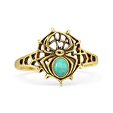 Minimalist 14.2mm Oval Turquoise Spider & Web Ring Oxidized 925 Sterling Silver