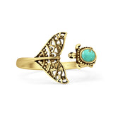 Minimalist 13.6mm Oval Turquoise Turtle & Whale Tail Ring Oxidized 925 Sterling Silver