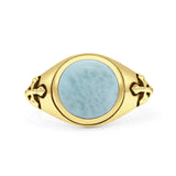 Minimalist 11.8mm Round Larimar Medieval Cross Ring Oxidized 925 Sterling Silver