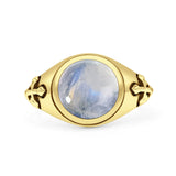 Minimalist 11.8mm Round Moonstone Medieval Cross Ring Oxidized 925 Sterling Silver