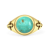 Minimalist 11.8mm Round Turquoise Medieval Cross Ring Oxidized 925 Sterling Silver