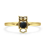 Minimalist 9.2mm Round Black Onyx Owl Ring 925 Sterling Silver
