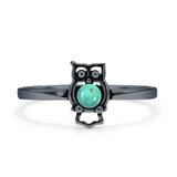 Minimalist 9.2mm Round Turquoise Owl Ring 925 Sterling Silver