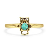 Minimalist 9.2mm Round Turquoise Owl Ring 925 Sterling Silver