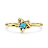 Minimalist 8.5mm Round Lab Created Blue Opal Star Ring Oxidized 925 Sterling Silver
