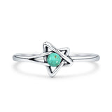 Minimalist 8.5mm Round Turquoise Star Ring Oxidized 925 Sterling Silver