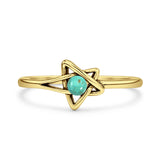 Minimalist 8.5mm Round Turquoise Star Ring Oxidized 925 Sterling Silver