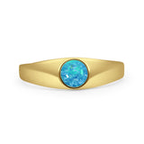 Minimalist 6.3mm Round Lab Created Blue Opal Solitaire Ring 925 Sterling Silver