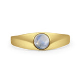 Minimalist 6.3mm Round Moonstone Solitaire Ring 925 Sterling Silver