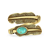 Minimalist 13.6mm Oval Turquoise Feather Ring Oxidized 925 Sterling Silver