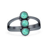 Minimalist 15mm Round Turquoise Three Stone Ring 925 Sterling Silver