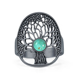 Minimalist 24.1mm Round Turquoise Tree Of Life Ring 925 Sterling Silver