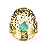 Minimalist 24.1mm Round Turquoise Tree Of Life Ring 925 Sterling Silver