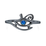 Blue Topaz CZ Eye of Horus Ring Oxidized 925 Sterling Silver