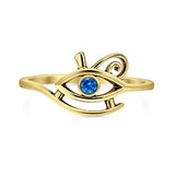 Blue Topaz CZ Eye of Horus Ring Oxidized 925 Sterling Silver
